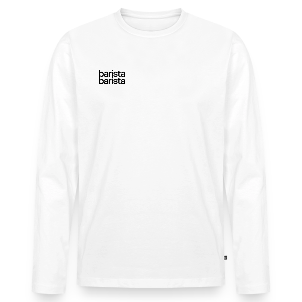 Camiseta Hombre larga 'Minimal' unisex. Logo frontal (corte regular) - blanco