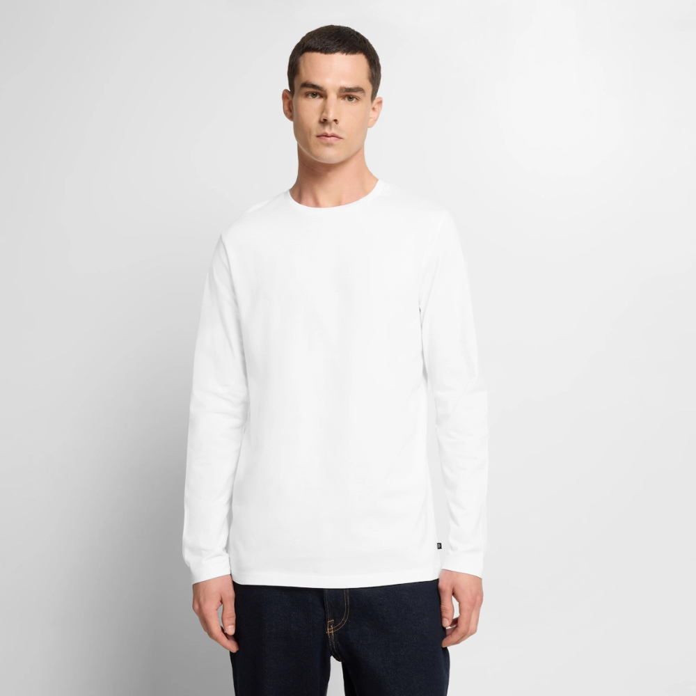 Camiseta Larga Blanca Hombre 'Minimal'. Logo manga (corte regular) - blanco